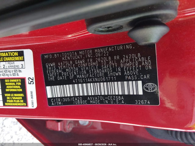 Toyota CAMRY SE 2022 4T1G11AKXNU061711 Image 9