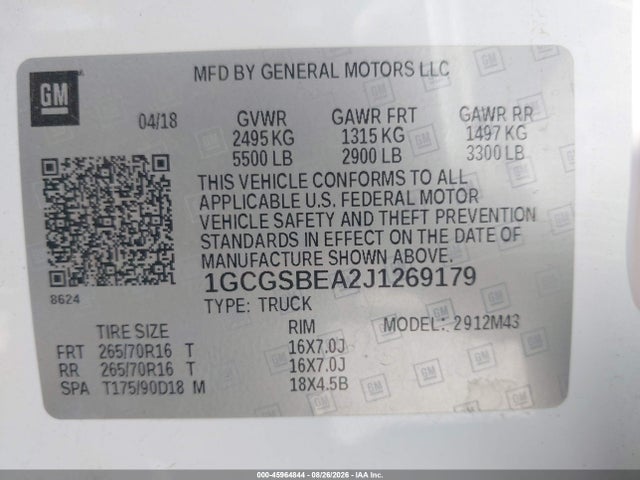 Chevrolet Colorado Wt 2018 1GCGSBEA2J1269179 Image 9