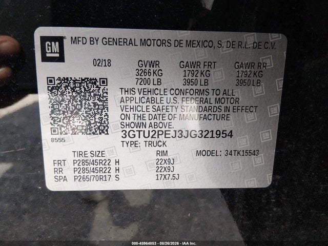 Продаж на аукціоні авто 2018 Gmc Sierra 1500 Denali, vin: 3GTU2PEJ3JG321954, номер лоту: 45964853