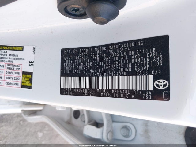 2024 Toyota Corolla Le მანქანა იყიდება აუქციონზე, vin: 5YFB4MDE8RP174976, აუქციონის ნომერი: 45964856
