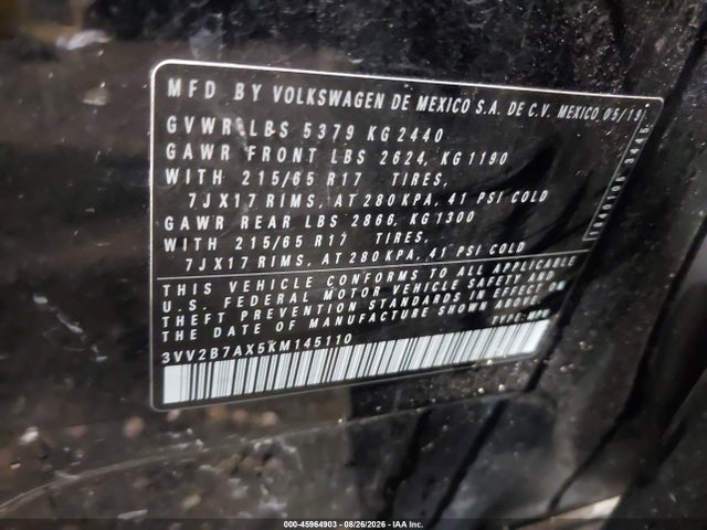 Aukcja sprzedaży 2019 Volkswagen Tiguan 2.0t Se/2.0t Sel/2.0t Sel R-line/2.0t Sel R-line Black, vin: 3VV2B7AX5KM145110, numer aukcji: 45964903