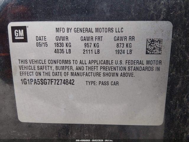 Chevrolet Cruze Ls Auto 2015 1G1PA5SG7F7274842 Image 9