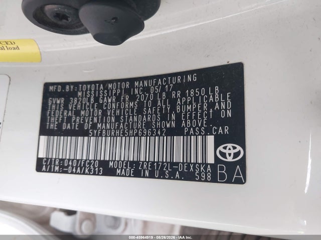 Продаж на аукціоні авто 2017 Toyota Corolla Se, vin: 5YFBURHE5HP696342, номер лоту: 45964919