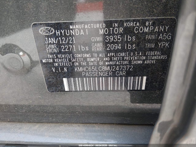 Продаж на аукціоні авто 2021 Hyundai Ioniq Hybrid Blue, vin: KMHC65LC8MU247372, номер лоту: 45964924