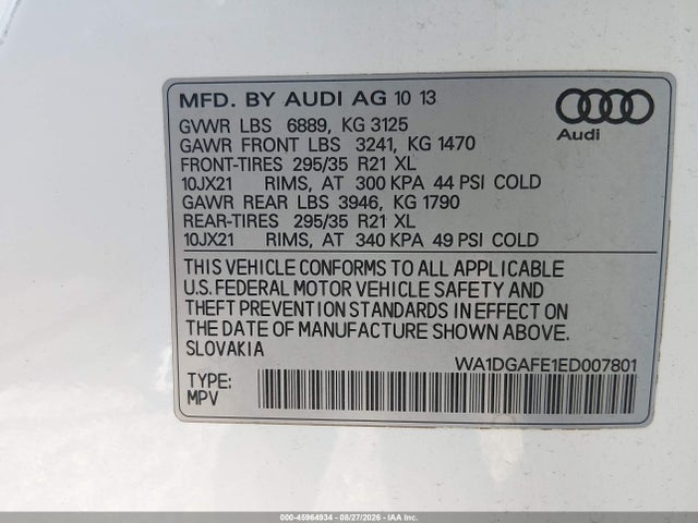 Aukcja sprzedaży 2014 Audi Q7 3.0t S Line Prestige, vin: WA1DGAFE1ED007801, numer aukcji: 45964934