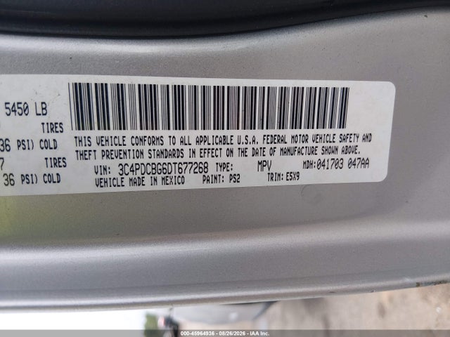45964936 :رقم المزاد ، 3C4PDCBG6DT677268 vin ، 2013 Dodge Journey Sxt مزاد بيع