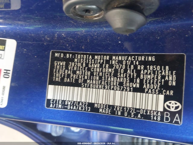 Aukcja sprzedaży 2014 Toyota Corolla S Premium, vin: 5YFBURHE9EP067291, numer aukcji: 45964947