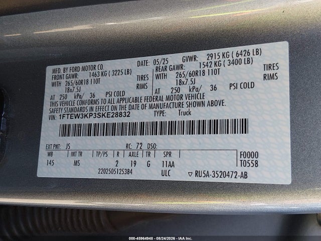 Ford F-150 Xlt 2025 1FTEW3KP3SKE28832 Image 9