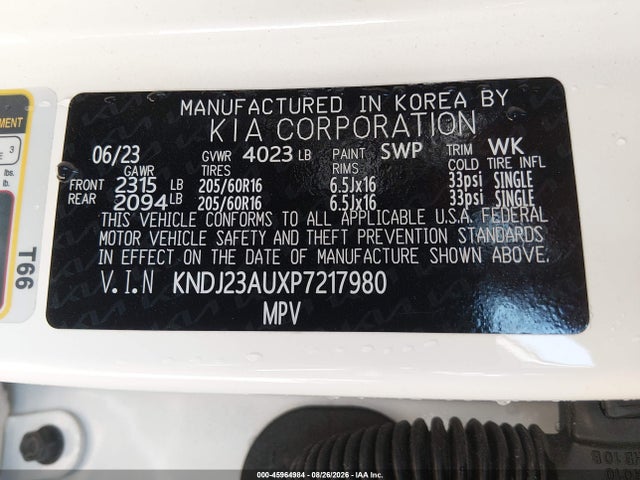 Aukcja sprzedaży 2023 Kia Soul Lx, vin: KNDJ23AUXP7217980, numer aukcji: 45964984