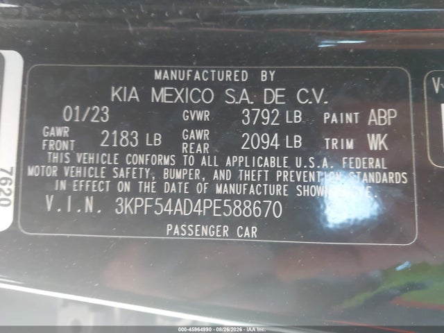 Продажа на аукционе авто 2023 Kia Forte Gt-line, vin: 3KPF54AD4PE588670, номер лота: 45964990