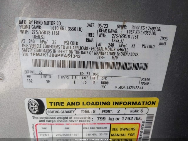 1FMJK1J86PEA51343 Ford Expedition Xlt Max