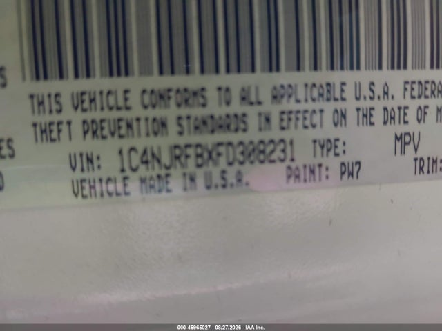 45965027 :رقم المزاد ، 1C4NJRFBXFD308231 vin ، 2015 Jeep Patriot High Altitude Edition مزاد بيع