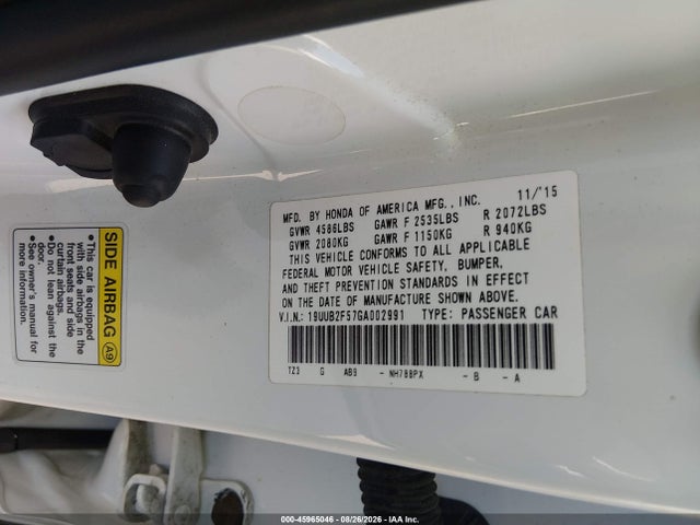 45965046 :رقم المزاد ، 19UUB2F57GA002991 vin ، 2016 Acura Tlx V6 Tech مزاد بيع