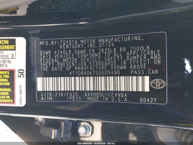 Aukcja sprzedaży 2025 Toyota Camry Le, vin: 4T1DBADK7SU505490, numer aukcji: 45965056