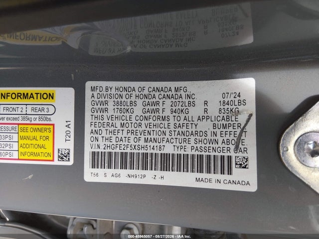 Продаж на аукціоні авто 2025 Honda Civic Sport, vin: 2HGFE2F5XSH514187, номер лоту: 45965057