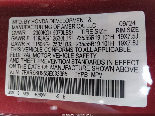 7FARS6H95SE033365 Honda Cr-v Hybrid Sport Touring