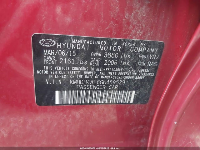 2016 Hyundai Elantra Se მანქანა იყიდება აუქციონზე, vin: KMHDH4AE6GU489529, აუქციონის ნომერი: 45965078