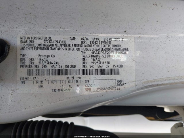 Продажа на аукционе авто 2014 Ford Focus Se, vin: 1FADP3F20EL416536, номер лота: 45965101