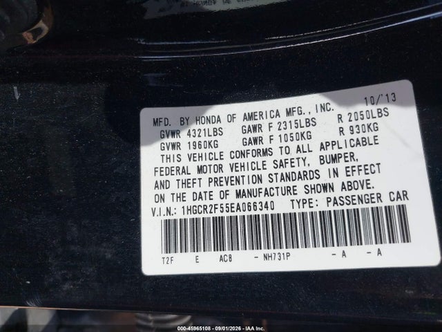 45965108 :رقم المزاد ، 1HGCR2F55EA066340 vin ، 2014 Honda Accord Sport مزاد بيع
