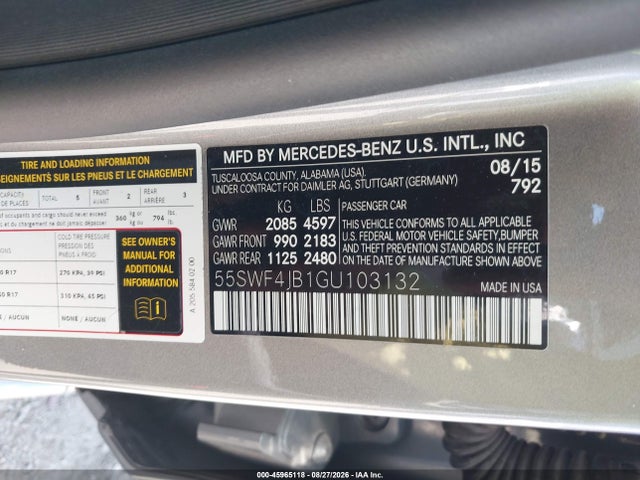 Продажа на аукционе авто 2016 Mercedes-benz C 300, vin: 55SWF4JB1GU103132, номер лота: 45965118