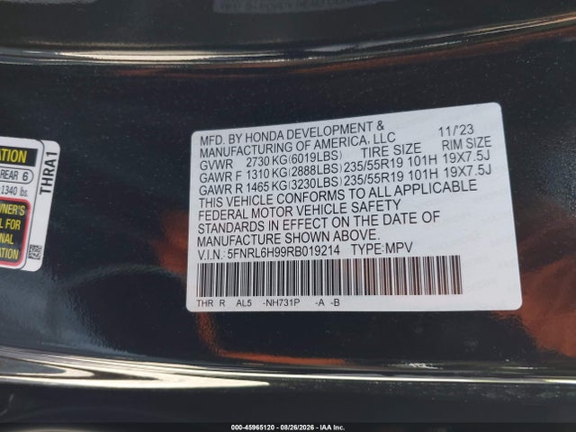Продаж на аукціоні авто 2024 Honda Odyssey Elite, vin: 5FNRL6H99RB019214, номер лоту: 45965120