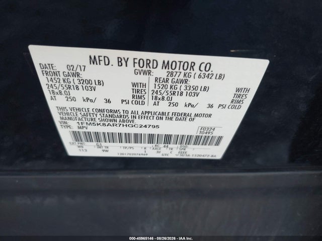 Ford Utility Police Interceptor 2017 1FM5K8AR7HGC24795 Image 9