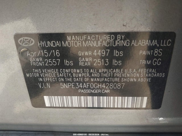 Продаж на аукціоні авто 2016 Hyundai Sonata Sport, vin: 5NPE34AF0GH428087, номер лоту: 45965150