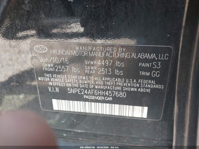 Продаж на аукціоні авто 2017 Hyundai Sonata Se, vin: 5NPE24AF6HH457680, номер лоту: 45965156