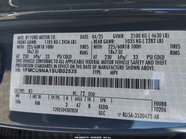 1FMCU9NA1SUB02535 Ford Escape St-line Select