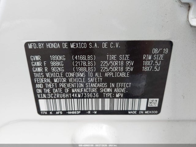 Продаж на аукціоні авто 2019 Honda Hr-v Sport, vin: 3CZRU6H14KM739636, номер лоту: 45965189