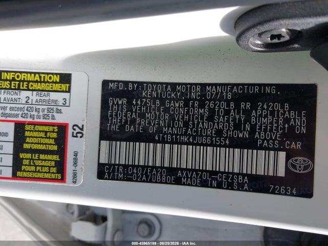 4T1B11HK4JU661554 Toyota CAMRY SE