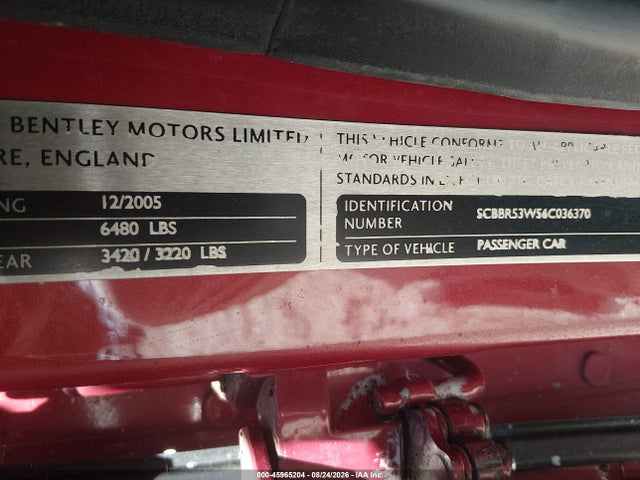 Продажа на аукционе авто 2006 Bentley Continental Flying Spur, vin: SCBBR53W56C036370, номер лота: 45965204