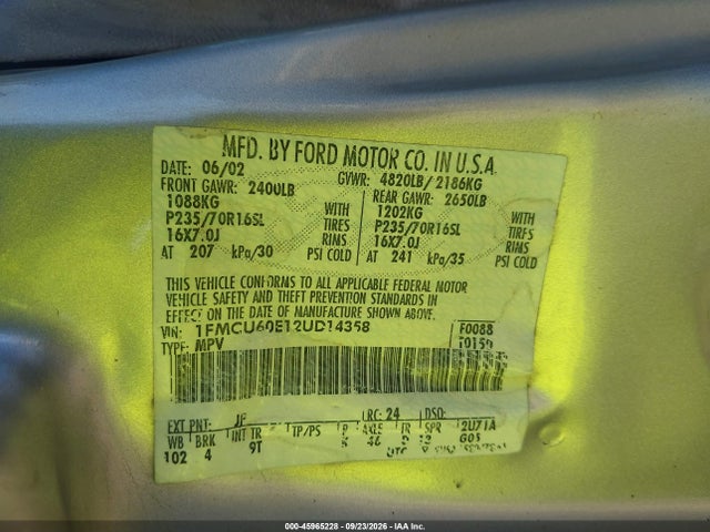 Auction sale of the 2002 Ford Explorer Sport, vin: 1FMCU60E12UD14358, lot number: 45965228