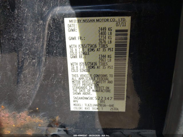 2011 Nissan Xterra Pro-4x მანქანა იყიდება აუქციონზე, vin: 5N1AN0NW5BC522347, აუქციონის ნომერი: 45965247