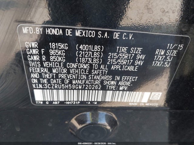 Honda HR-V EX 2016 3CZRU5H59GM720262 Image 9