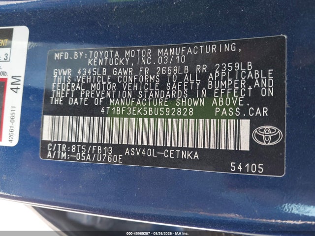 Aukcja sprzedaży 2011 Toyota Camry Le, vin: 4T1BF3EK5BU592828, numer aukcji: 45965257