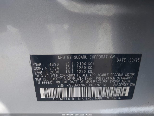 Продаж на аукціоні авто 2025 Subaru Legacy Limited, vin: 4S3BWAN65S3019834, номер лоту: 45965269