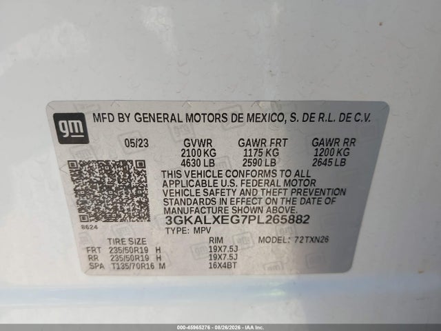 45965276 :رقم المزاد ، 3GKALXEG7PL265882 vin ، 2023 Gmc Terrain Awd Denali مزاد بيع