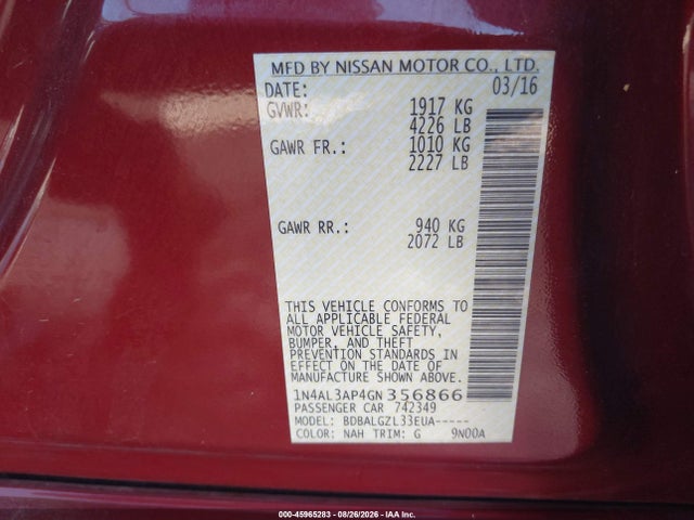 Nissan Altima 2.5 S 2016 1N4AL3AP4GN356866 Image 9