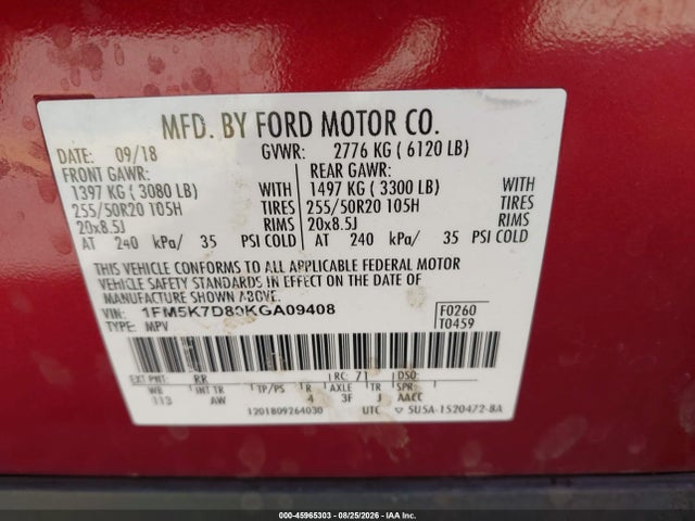 Ford EXPLORER XLT 2019 1FM5K7D80KGA09408 Image 9