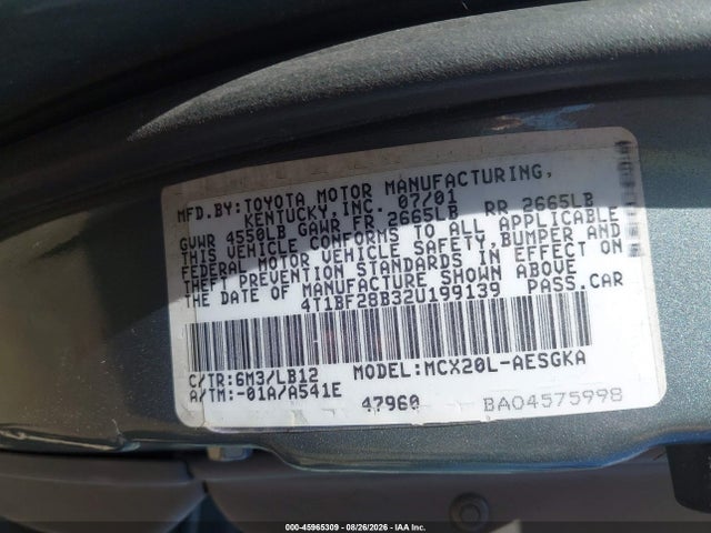 Aukcja sprzedaży 2002 Toyota Avalon Xls, vin: 4T1BF28B32U199139, numer aukcji: 45965309
