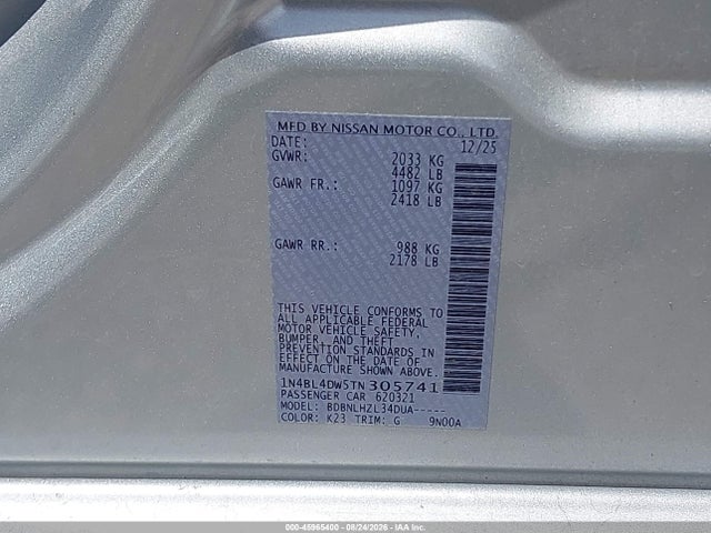 2026 Nissan Altima Sv Awd მანქანა იყიდება აუქციონზე, vin: 1N4BL4DW5TN305741, აუქციონის ნომერი: 45965400