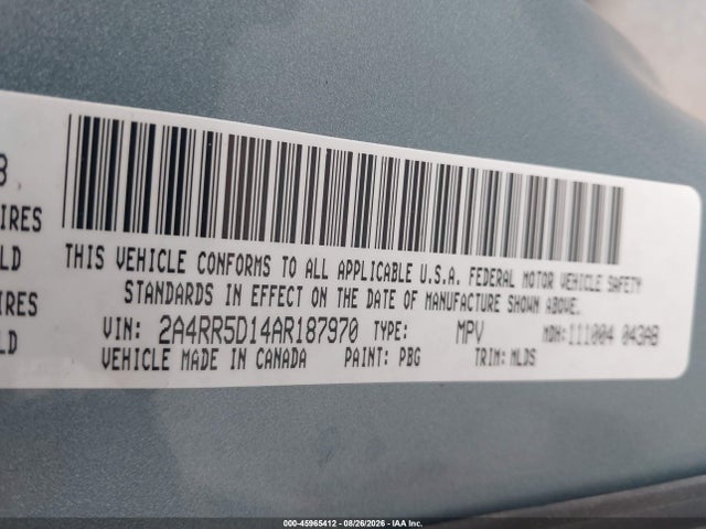 45965412 :رقم المزاد ، 2A4RR5D14AR187970 vin ، 2010 Chrysler Town & Country Touring مزاد بيع