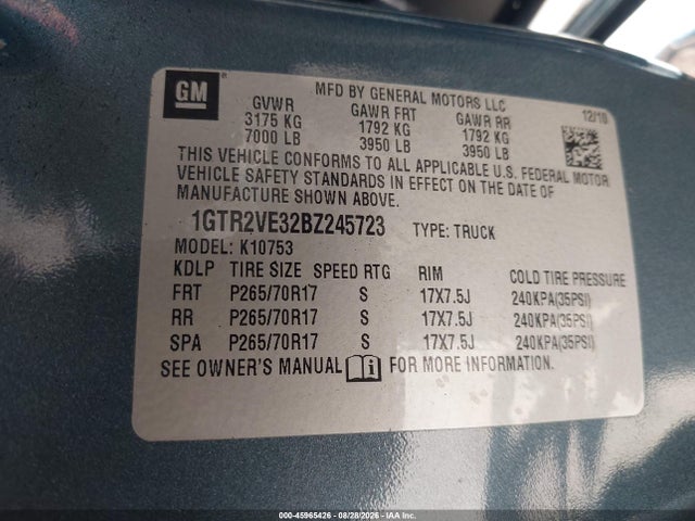 Aukcja sprzedaży 2011 Gmc Sierra 1500 Sle, vin: 1GTR2VE32BZ245723, numer aukcji: 45965426