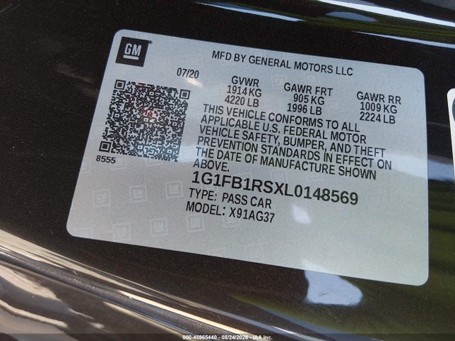 Продаж на аукціоні авто 2020 Chevrolet Camaro, vin: 1G1FB1RSXL0148569, номер лоту: 45965440