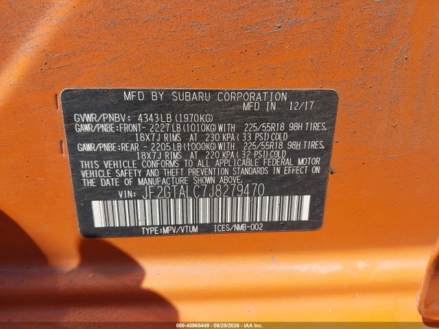 JF2GTALC7J8279470 Subaru Crosstrek 2.0i Limited