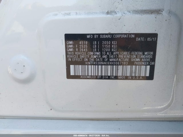 Продажа на аукционе авто 2017 Subaru Legacy 2.5i Limited, vin: 4S3BNAK6XH3067183, номер лота: 45965474