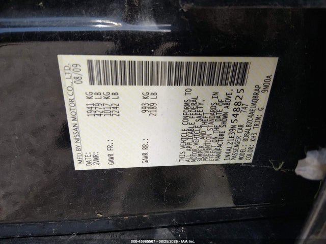 Aukcja sprzedaży 2009 Nissan Altima 2.5 S, vin: 1N4AL21E39N548825, numer aukcji: 45965507