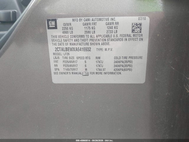 45965514 :رقم المزاد ، 2CTALBEWXA6416932 vin ، 2010 Gmc Terrain Sle-1 مزاد بيع
