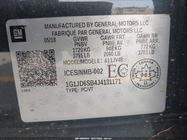 Chevrolet Sonic Lt Auto 2018 1G1JD6SB4J4131171 Image 9